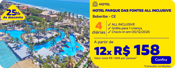 4 Diárias no HOTEL PARQUE DAS FONTES ALL INCLUSIVE a partir de 12x R$ 158